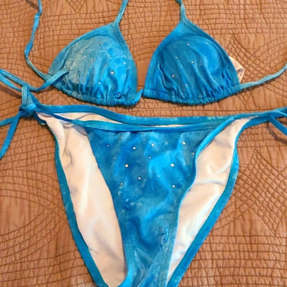 Bare assets blue Rhinestone bikini top S bottom M